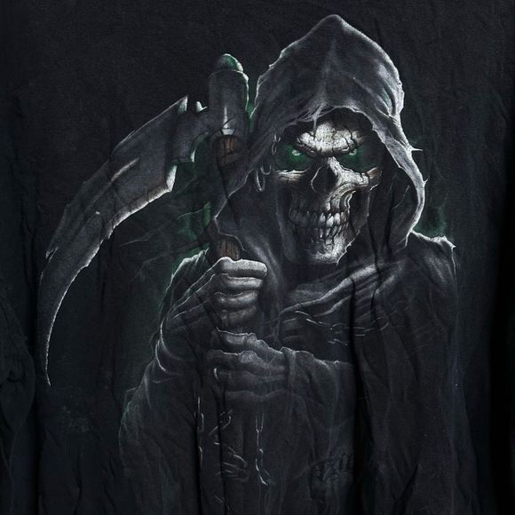 00s Y2K Tennessee River Grim Reaper Baggy Skater Black Tee - Picture 2 of 4